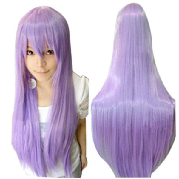 Women Girls 80CM Long Straight Synthetic Fiber Wig with Bangs for Anime Cosplay