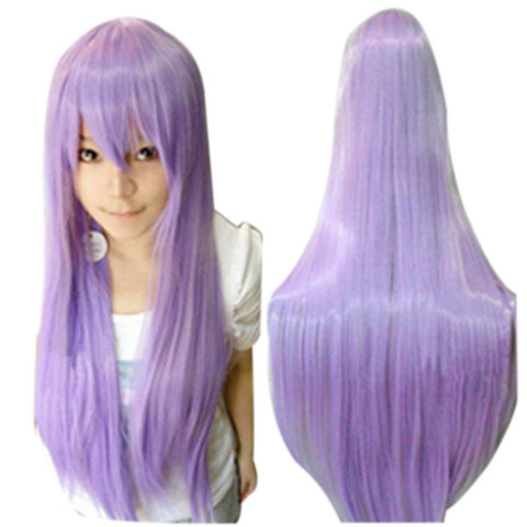 Women Girls 80CM Long Straight Synthetic Fiber Wig with Bangs for Anime Cosplay