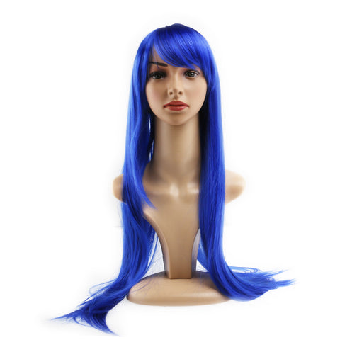 Women Girls 80CM Long Straight Synthetic Fiber Wig with Bangs for Anime Cosplay