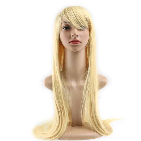Women Girls 80CM Long Straight Synthetic Fiber Wig with Bangs for Anime Cosplay