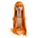Women Girls 80CM Long Straight Synthetic Fiber Wig with Bangs for Anime Cosplay