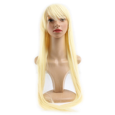 Women Girls 80CM Long Straight Synthetic Fiber Wig with Bangs for Anime Cosplay