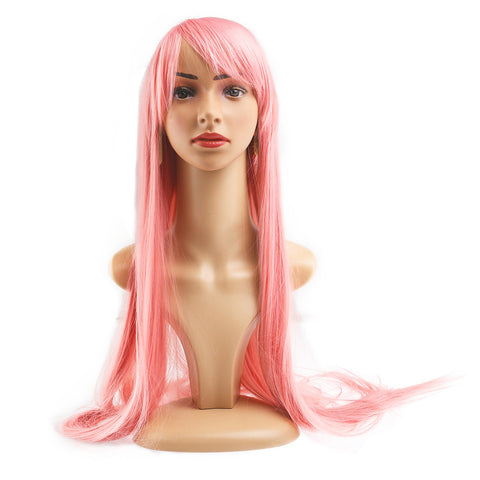 Women Girls 80CM Long Straight Synthetic Fiber Wig with Bangs for Anime Cosplay