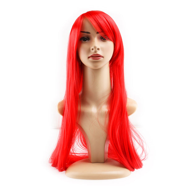 Women Girls 80CM Long Straight Synthetic Fiber Wig with Bangs for Anime Cosplay