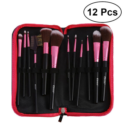 12pcs Women Wooden Handle Nylon Bristles Makeup Brush Cosmetics Powder Blush Brush Kit with Storage Bag