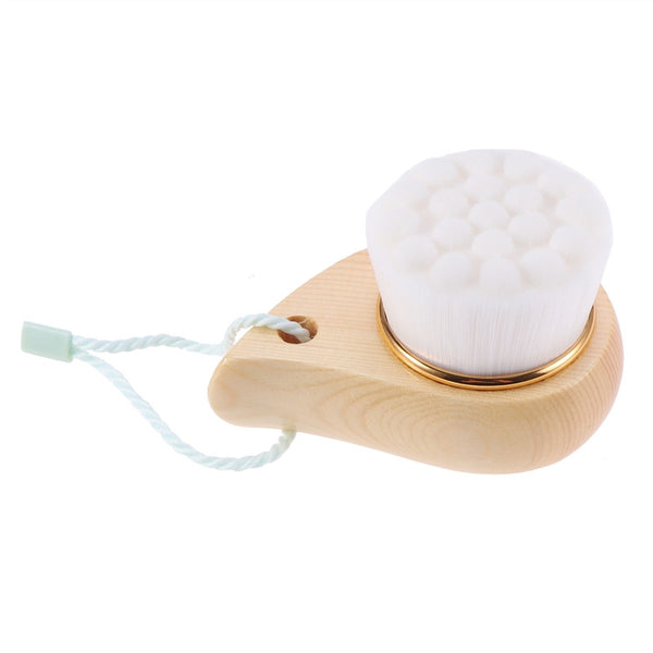 Mini cepillo de limpieza facial con mango de madera y cepillo de limpieza de cerdas finas para el acné y limpieza de poros (blanco)