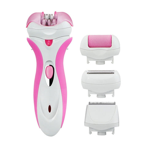 4 in 1 Women's Electric Razor with 4 Shaving Heads Waterproof Body Hair Remover and Callus Remover with EU Adapter(Pink)