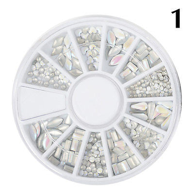 3D Pearl Nail Art White Rhinestone Decoration Wheel Manicure Tool