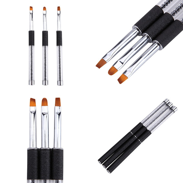 Nail Art Handle Flat Oblique Round Brush Kit Gel Polish Tips Extension Pen