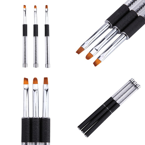 Nail Art Handle Flat Oblique Round Brush Kit Gel Polish Tips Extension Pen
