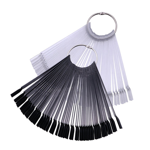 50 PCS False Nail Art Tips Sticks Nail Polish Color Card Plates Display Swatches Nail Art Practice Templates (Black and Transparent Rims)