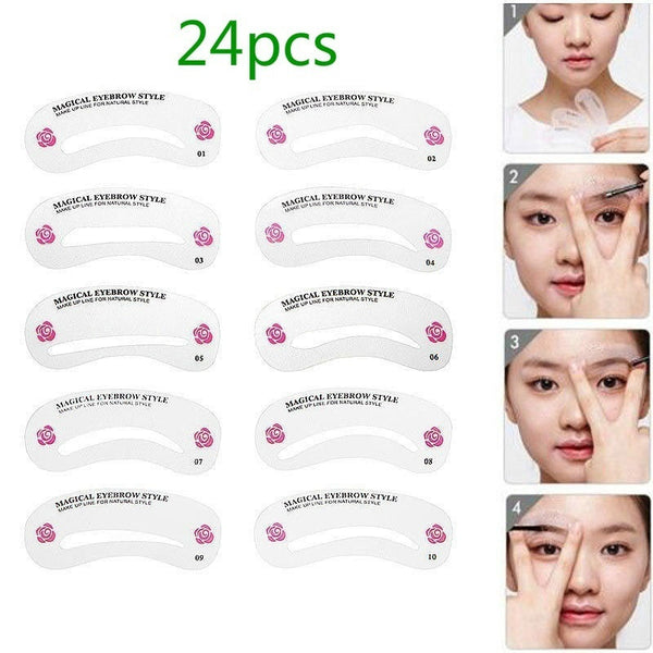 24 piezas de cejas que forman plantillas de aseo personal bricolaje herramienta de plantilla de maquillaje de cejas shaper