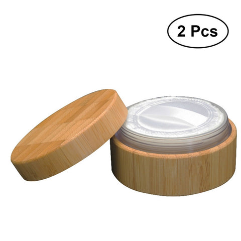 2pcs 30 ml caja vacía del polvo Caja de madera cosmética del polvo Maquillaje Esponja titular con tapas y soplo de polvo