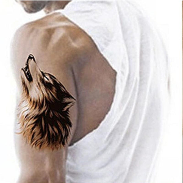 Color dominante Lobo salvaje Rey Roar Flor Brazo Patrón grande Etiqueta engomada del tatuaje