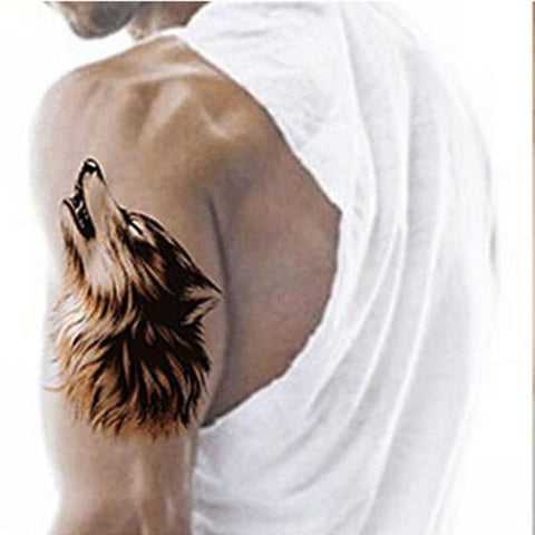 Color dominante Lobo salvaje Rey Roar Flor Brazo Patrón grande Etiqueta engomada del tatuaje